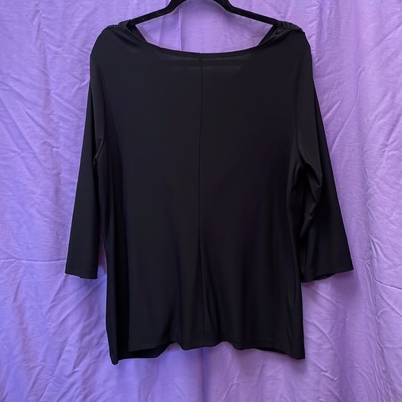EUC Gathered Front Black V-neck Blouse with 3/4 Sleeves, Sz 2x - Picture 2 of 4
